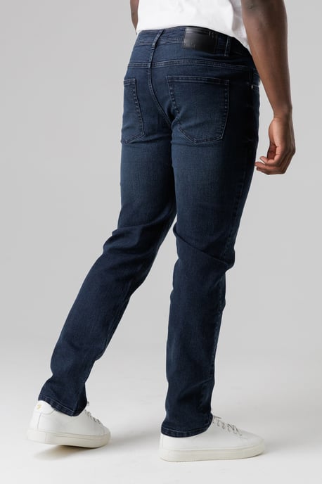 Dark Blue Straight Fit Cotton Blend Jeans - Image 2