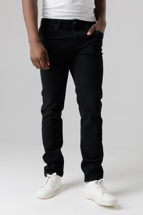 Black Straight Fit Cotton Blend Jeans - Image 1