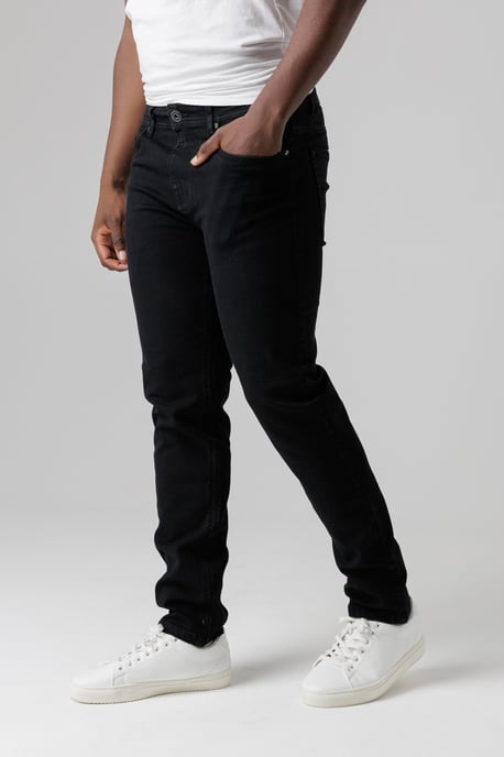 Black Straight Fit Cotton Blend Jeans - Image 3