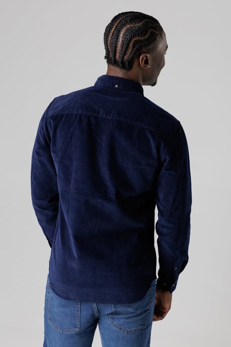 Blue Cotton Corduroy Shirt With Button Collar - Image 2