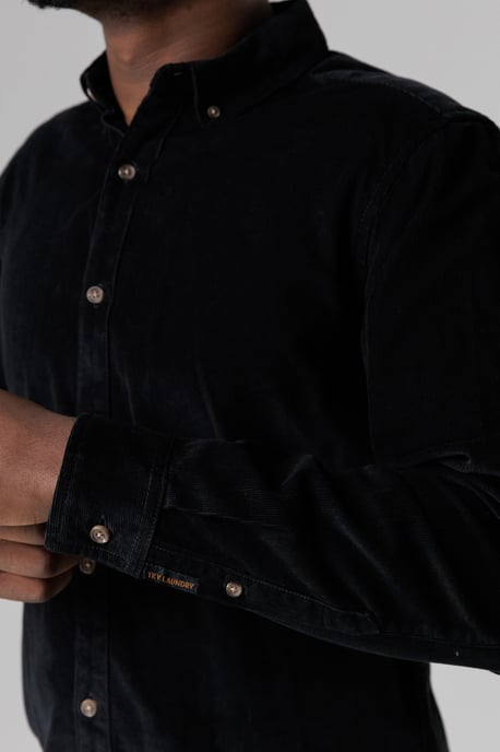 Black Cotton Corduroy Shirt With Button Collar - Image 4