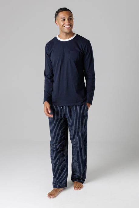 Navy Cotton Crew Neck Pyjama Set - Image 1