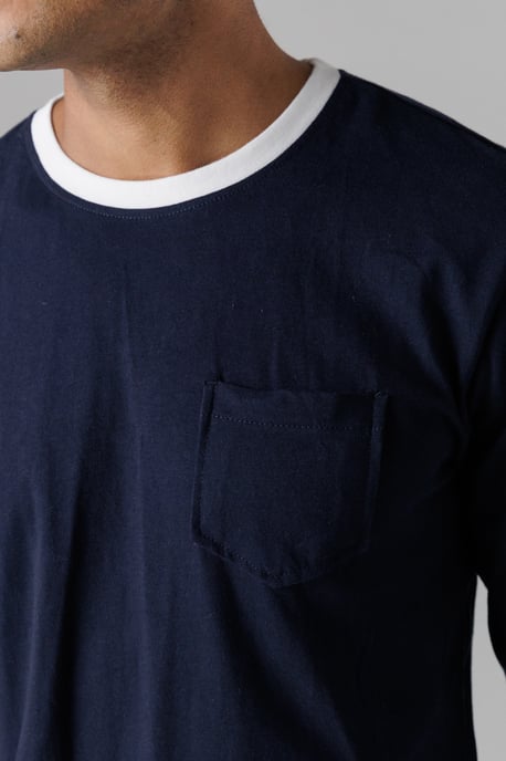 Navy Cotton Crew Neck Pyjama Set - Image 3