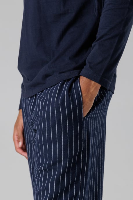 Navy Cotton Crew Neck Pyjama Set - Image 4
