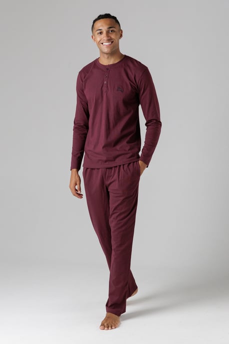 Burgundy Cotton Crew Neck Pyjama Set - Image 1