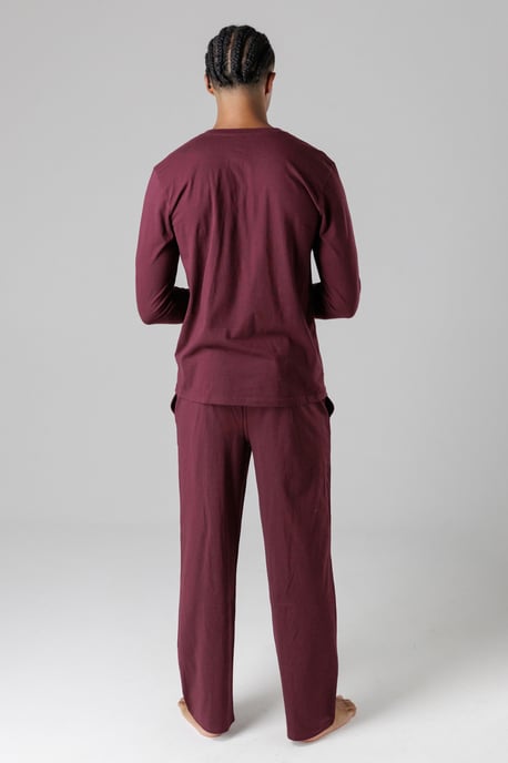 Burgundy Cotton Crew Neck Pyjama Set - Image 2