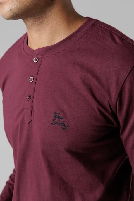 Burgundy Cotton Crew Neck Pyjama Set - Image 3