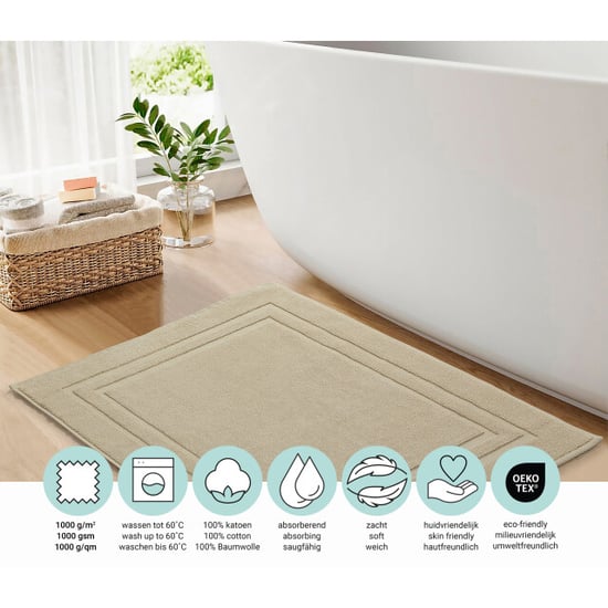 DoubleDry Hotel badmat 50 x 80 cm – 100% katoen – zacht en absorberend – beige - Image 3