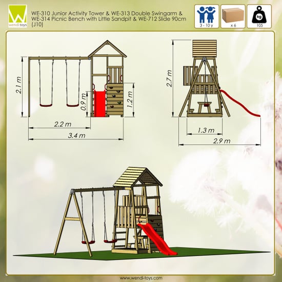 Wendi Toys Houten speeltoren flamingo | met glijbaan, klimwand, 2 schommels & - Image 2