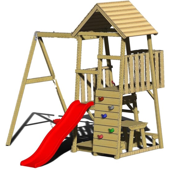 Wendi Toys Houten speeltoren gorilla | met glijbaan, klimwand, schommel en tafel - Image 1