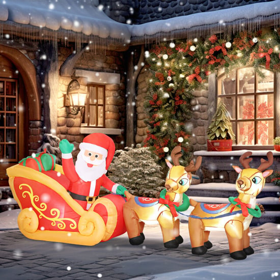 4goodz Opblaasbare kerstman met slee en rendieren met led-verlichting - Image 6