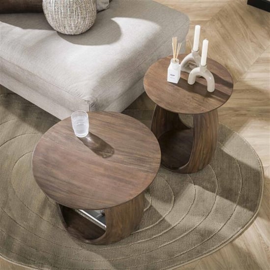 Hoyz bijzettafel flow solid m massief acacia glaze brown - Image 5