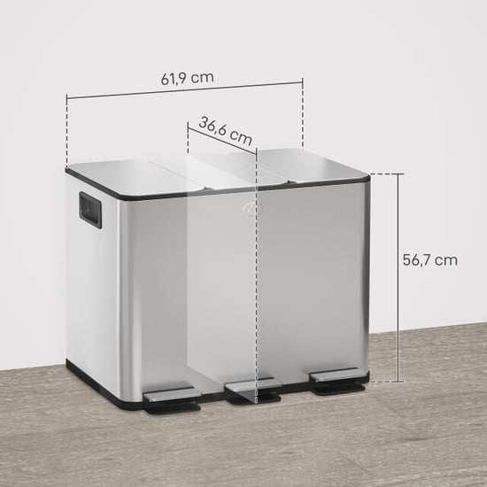 Homcom Pedaalemmer afvalscheiding 3 x 20l geurfilter soft-close emmers - Image 3