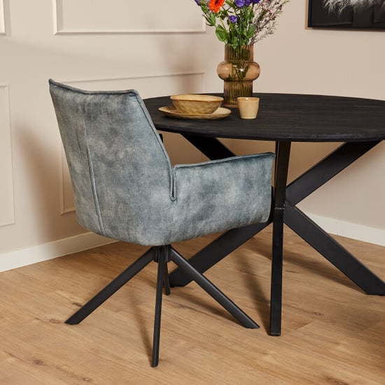 Starfurn eetkamerstoel dani velvet blue met armleuning set van 2 - Image 3