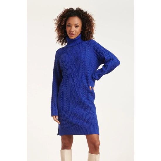 Smashed Lemon 24629 blauwe gebreid jurk met kabeltructuur - Image 3