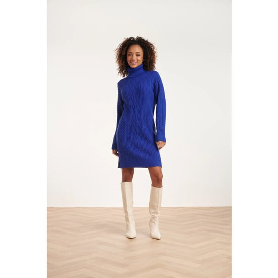Smashed Lemon 24629 blauwe gebreid jurk met kabeltructuur - Image 6