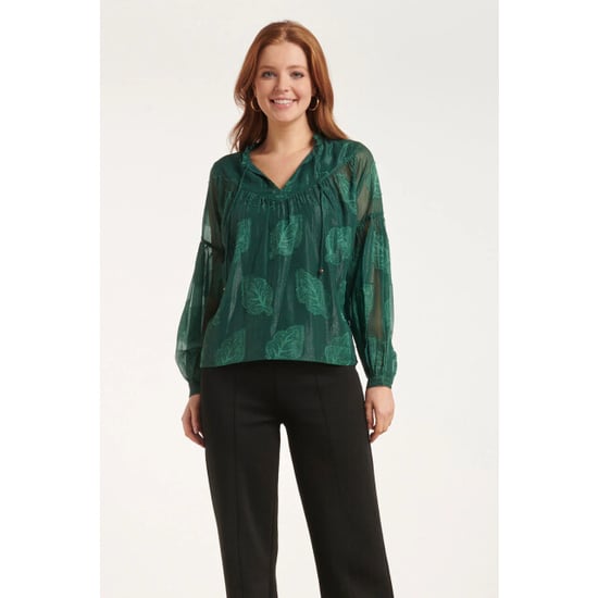 Smashed Lemon 24698 chiffon jacquard v-hals top met bladmotief | - Image 1