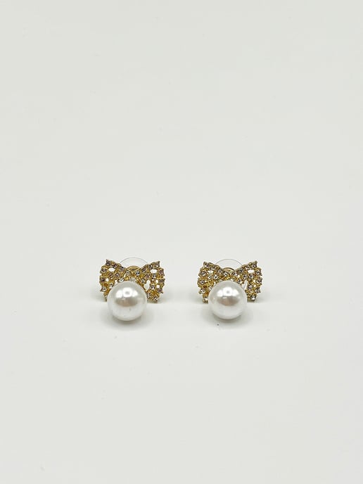 Diamante Bow Pearl Drop Earrings - Gift Boxed - Image 3