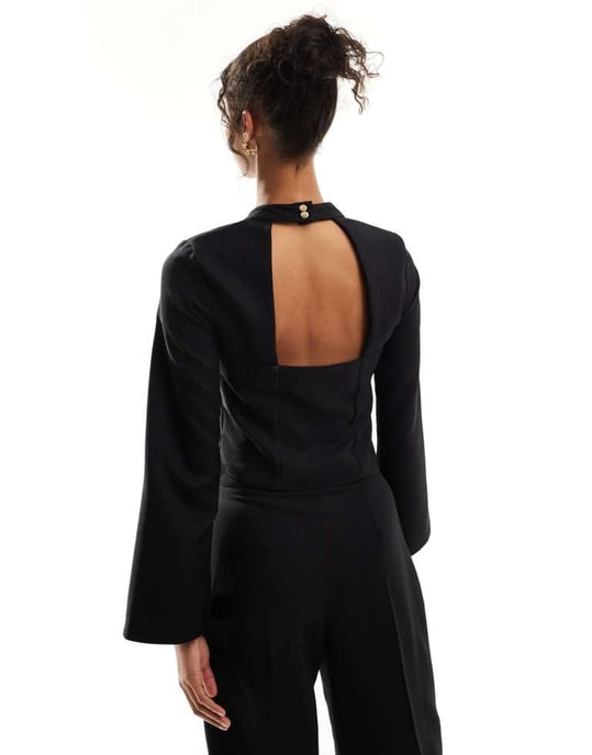 Closet London – Svart topp med hög hals och räfflade ärmar, del av set - Image 4