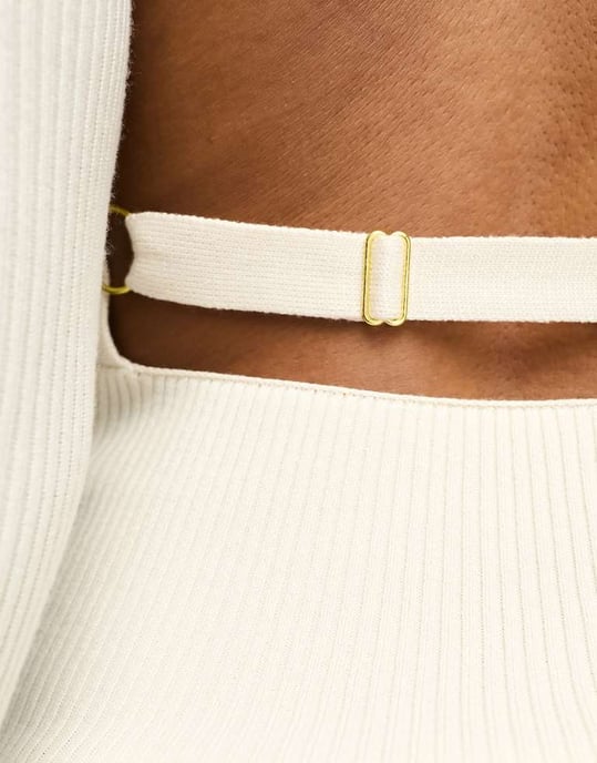 Miss Selfridge square neck open back detail rib knit top in cream - Image 3