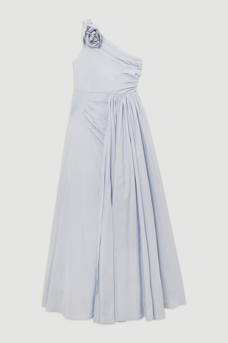 Petite Taffeta Rosette Neck Tailored Pleat Gathered Maxi Dress - Image 4