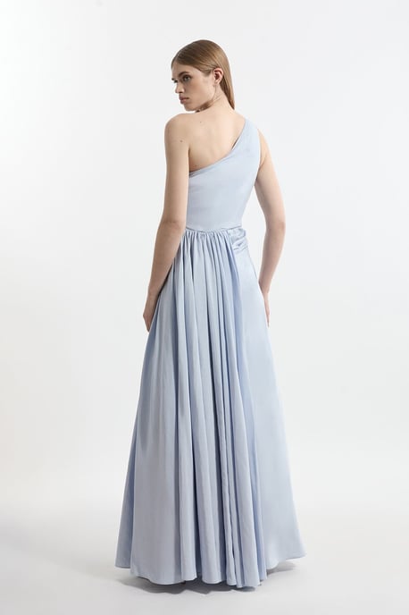 Petite Taffeta Rosette Neck Tailored Pleat Gathered Maxi Dress - Image 6