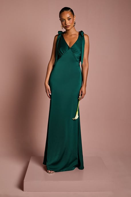 Coast Honoured Petite Satin Back Crepe V Neck Tie Shoulder Maxi Bridesmaid Dress - Image 1