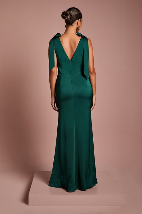 Coast Honoured Petite Satin Back Crepe V Neck Tie Shoulder Maxi Bridesmaid Dress - Image 3