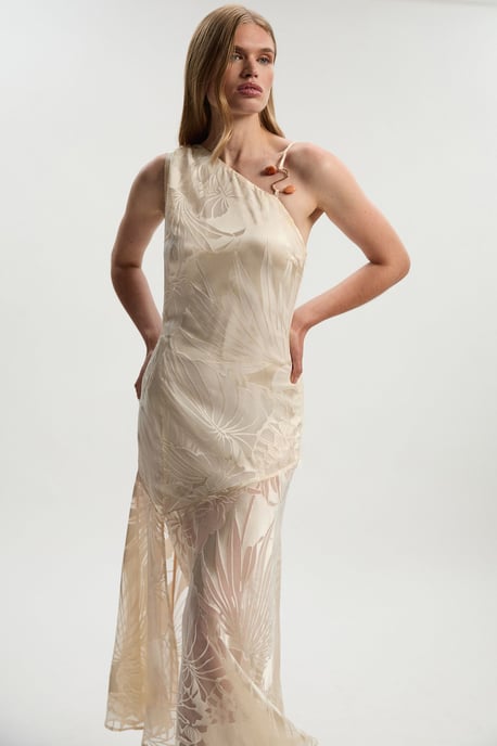 Tall Devoure One Shoulder Woven Maxi Dress With Trim Detail - Image 1
