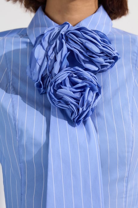 Petite Stripe Cotton Rosette Woven Shirt Maxi Dress - Image 3