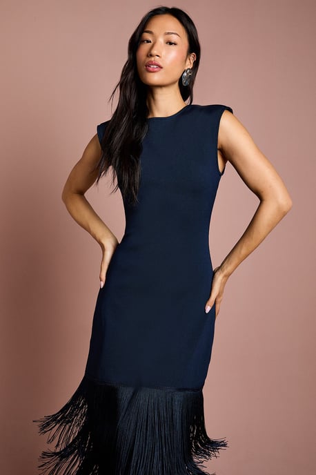 Bandage Knit Fringed Hem Midi Dress - Image 2