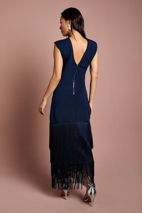 Bandage Knit Fringed Hem Midi Dress - Image 3