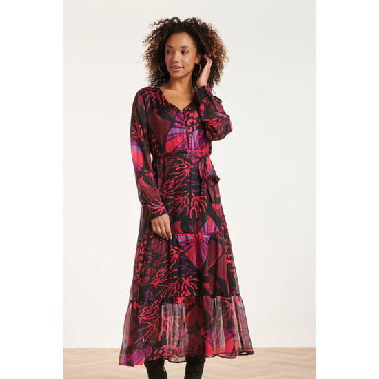 Smashed Lemon 24522 fuchsiapaarse hartjesprint maxi jurk | - Image 2