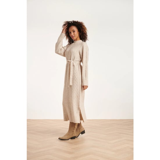 Smashed Lemon 24631 beige e gebreide midi jurk met kabelstructuur | - Image 3