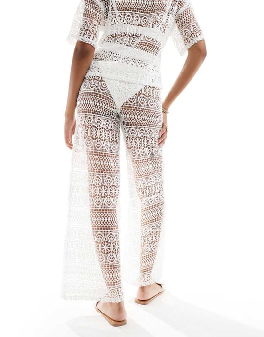 Miss Selfridge – Krämfärgade strandbyxor i spets - Image 3