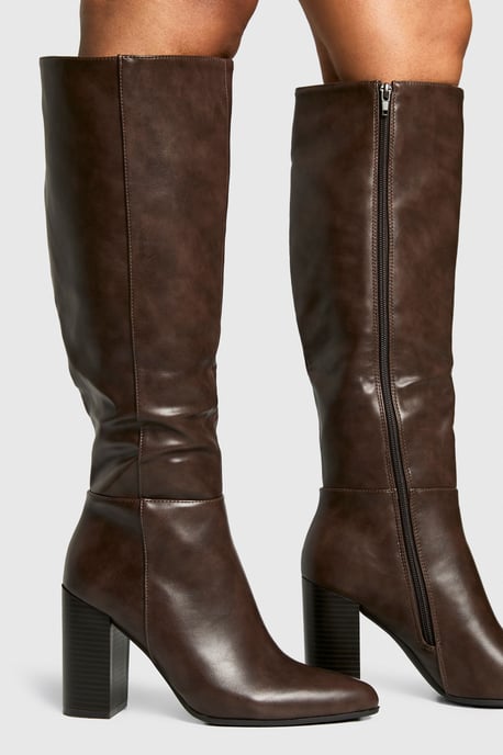 Column Knee High Stacked Heel Boots - Image 1