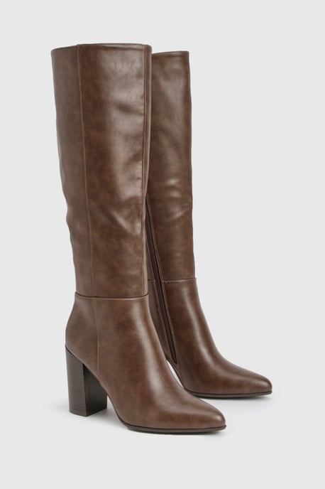 Column Knee High Stacked Heel Boots - Image 2