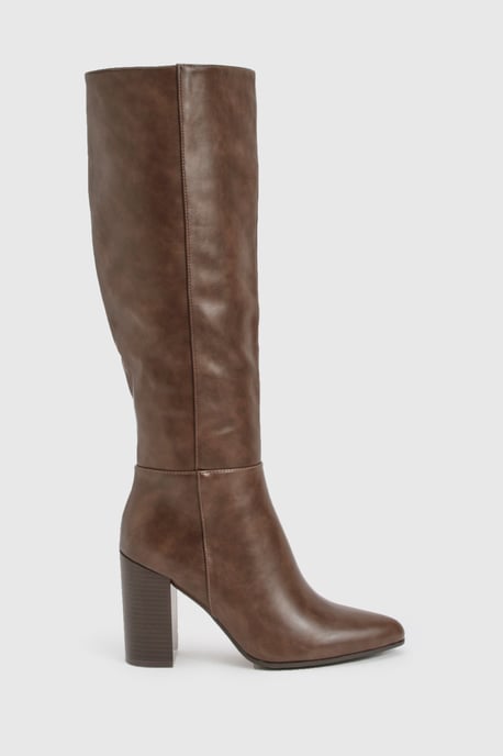 Column Knee High Stacked Heel Boots - Image 3