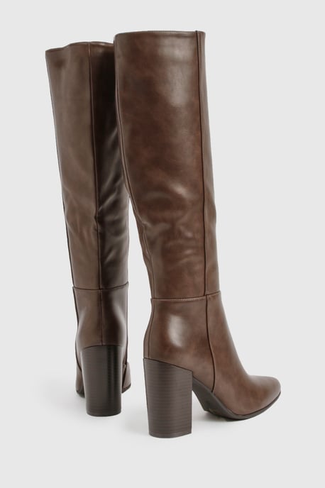 Column Knee High Stacked Heel Boots - Image 4