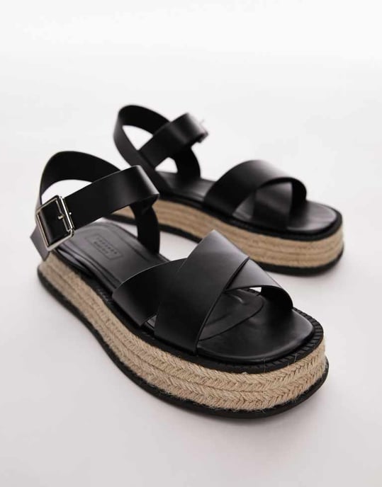 Topshop – Jenna – Svarta, platta sandaler med bred passform och espadriller - Image 2