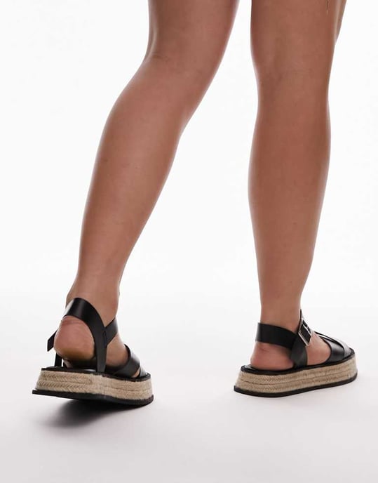 Topshop – Jenna – Svarta, platta sandaler med bred passform och espadriller - Image 3