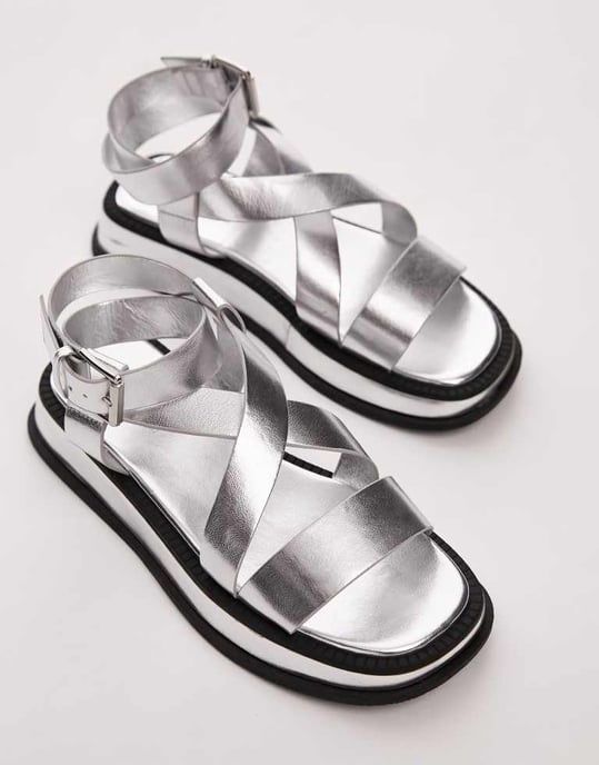 Topshop – Jasmine – Silverfärgade, grova sandaler med bred passform - Image 3