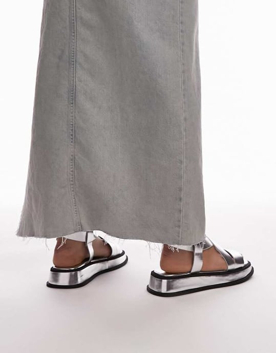 Topshop – Jasmine – Silverfärgade, grova sandaler med bred passform - Image 4