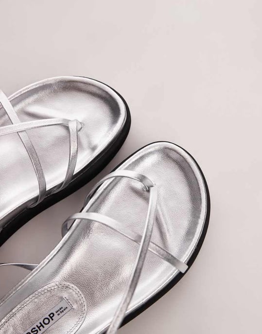 Topshop Julia premium leather minimal strappy sandals in silver - Image 2
