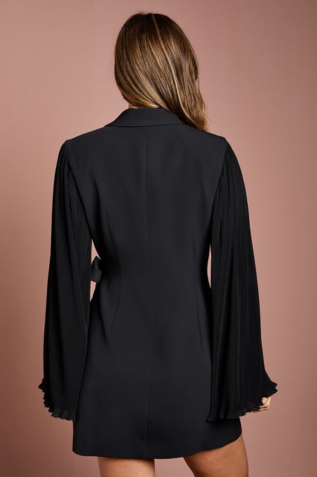 Long Pleated Sleeve Blazer Wrap Dress - Image 4