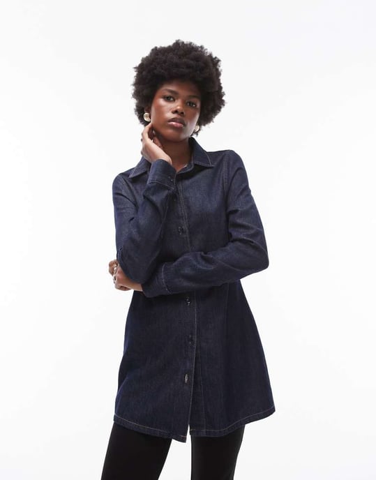 Topshop – Indigofärgad lång denimskjorta med smal passform - Image 2