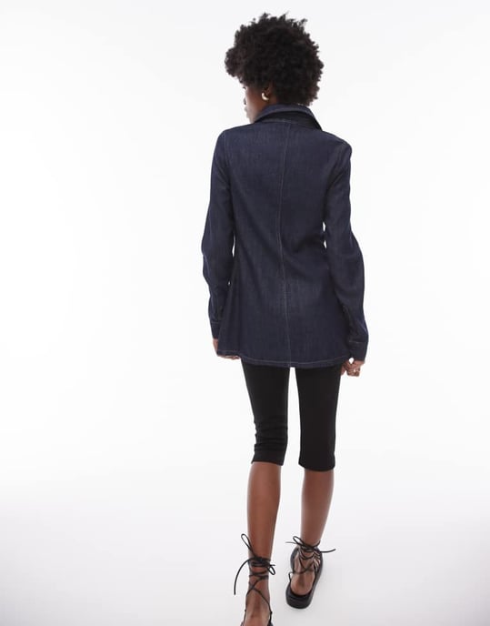 Topshop – Indigofärgad lång denimskjorta med smal passform - Image 4