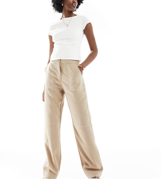 Vero Moda – Tall – Beige chinobyxor med kontrastsömmar - Image 1