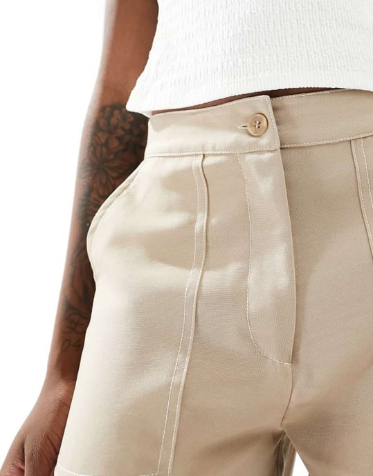 Vero Moda – Tall – Beige chinobyxor med kontrastsömmar - Image 2