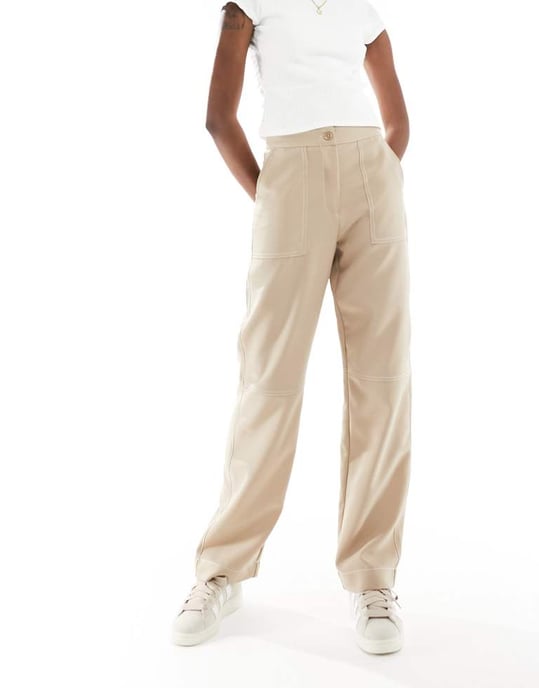 Vero Moda – Tall – Beige chinobyxor med kontrastsömmar - Image 3
